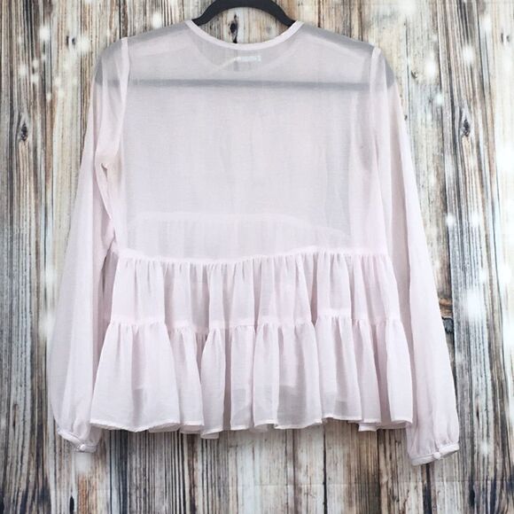 UO | Kimchi Blue Sheer Pink Ruffle Blouse | M - Picture 8 of 8